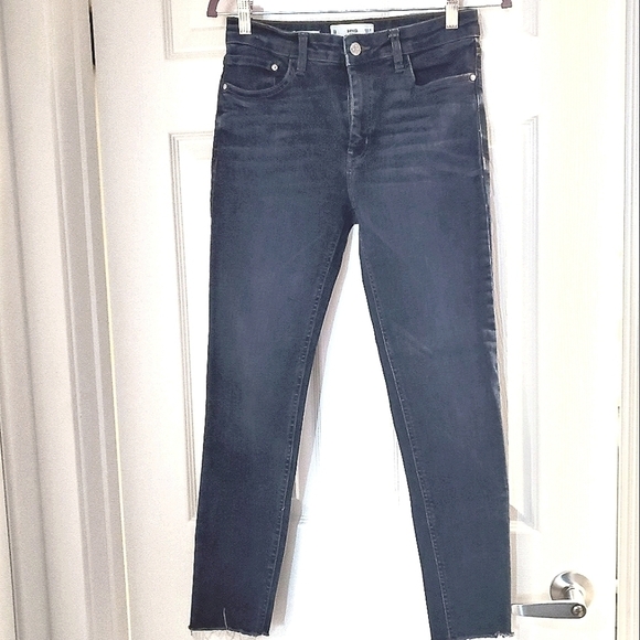 MNG ISA JEANS HIGH RISE STRETCH DENIM SKINNY RAW ANKLE HEM DARK WASH SIZE 26 - Picture 2 of 9